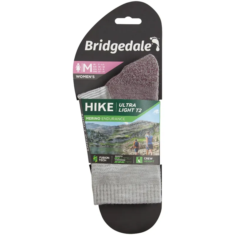 Bridgedale Hike UltraLight T2 Endurance Crew Socks Womens in Aubergine-3